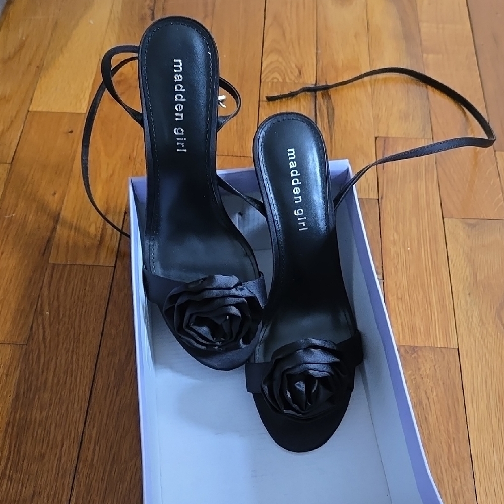 Madden Girl Black Heels with Floral Detail